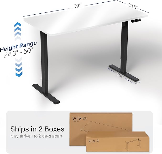 VIVO Electric 60 x 24 in Dual Motor Sit Stand Desk, Memory Height Adjustment, 2B Series, White Dry Erase Top Black Frame, DESK-KIT-2B6WE