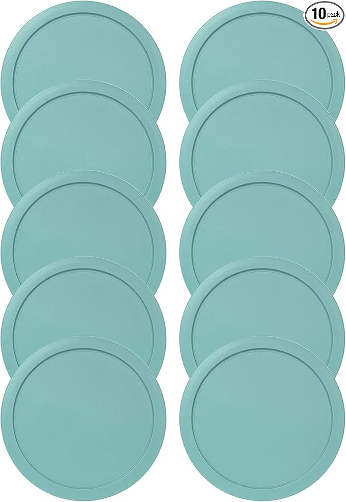 Replacement Lids fits Pyrex 6 & 7-Cup Glass Food Storage Container Bowls, 7.5-Inch Plastic Round Lids Covers for Pyrex 7402-PC, Airtight & Leakproof (10-Pack, Turquoise)