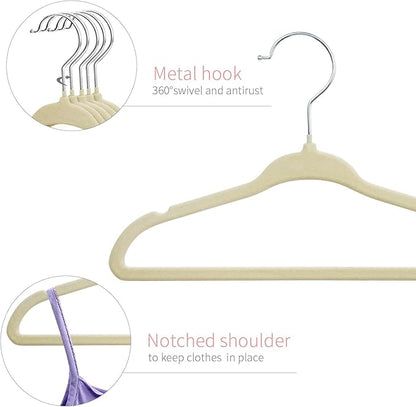 ManGotree Baby Velvet Clothes Hangers, Kids Toddler Children's Hangers for Clothes Space Saving Non-Slip (30 Pack, Beige)