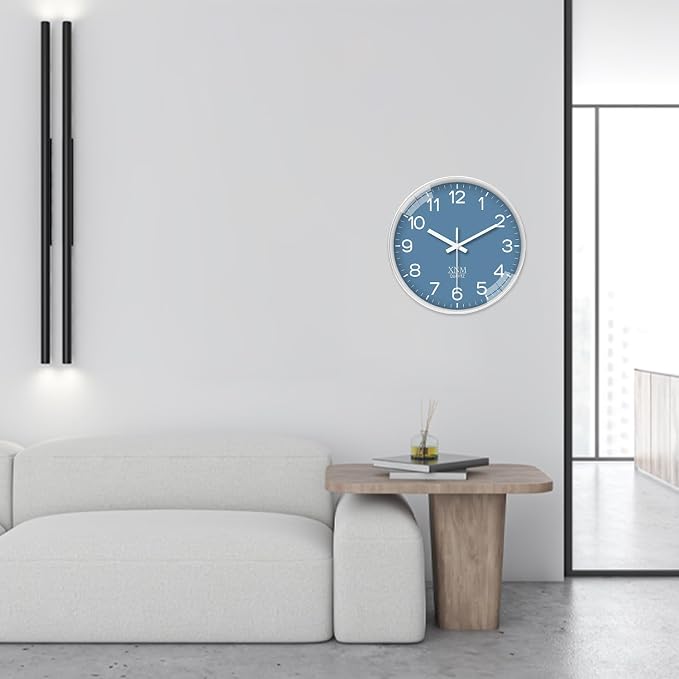XNM 14 Inch Blue Minimalist Wall Clocks Battery Operated Analog Clock Decorative for Office Bedroom Modern Silent Wall Clock Non Ticking