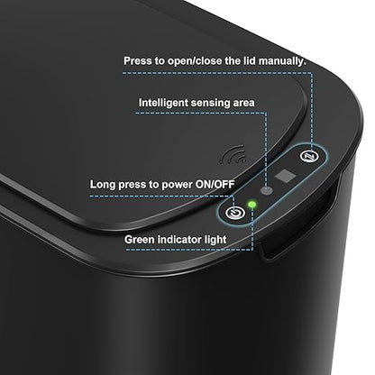 Cesun Motion Sensor Trash Can, 5 Gallon Automatic Bathroom Garbage Can with Lid, Touchless Smart Plastic Slim Wastebasket for Bathroom, Office, rv, Bedroom, Living Room, Black