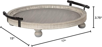 Kate and Laurel Bruillet Farmhouse Round Tray, 15 inch Diameter, Rustic Gray, Wooden Tray for Coffee Table