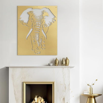 SIGNLEADER Metal Wall Art Decor Elephant Minimalist Modern Abstract Wall Sculpture Hangings Home Decoration for Living Room, Bedroom, Bathroom, Kitchen, Outdoor - 36" Gold