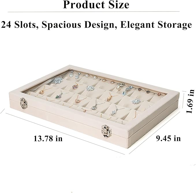 Jewelry Box Necklace Organizer Tray (Beige) Necklace Display Case for Storage Jewelry Necklaces Display Stand 24 Slot Pendant Holder for Women