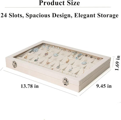 Jewelry Box Necklace Organizer Tray (Beige) Necklace Display Case for Storage Jewelry Necklaces Display Stand 24 Slot Pendant Holder for Women