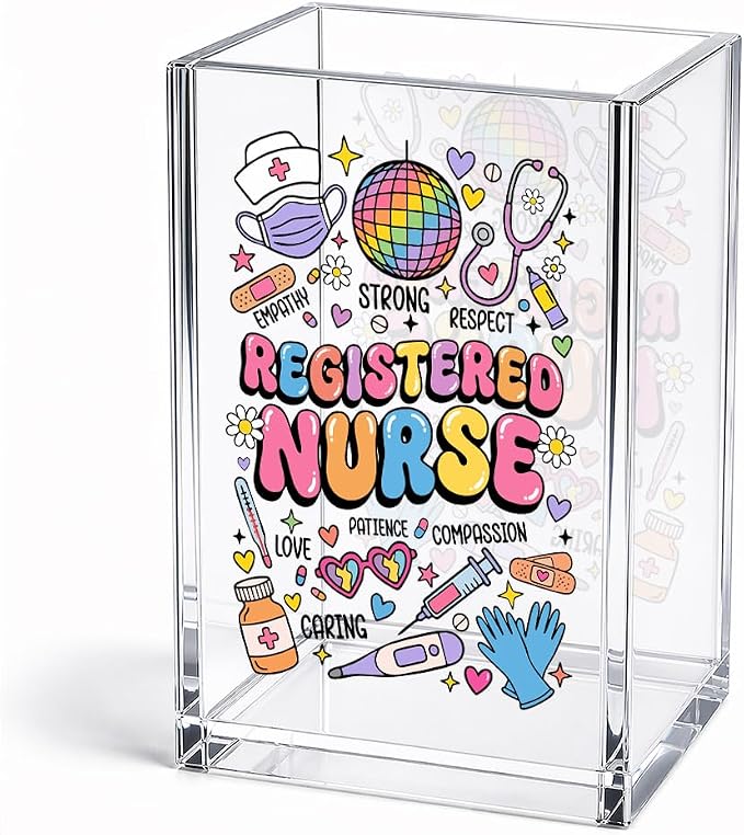 Registered Nurse Acrylic Pencil Holder Cup, Appreciation Thank You Gifts for Registered Nurse Physician Assistant RN CNA LPN, Home Office Desk Accessories, Christmas Nurses Day Week Decor Gifts