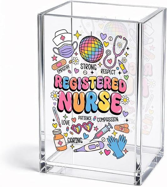 Registered Nurse Acrylic Pencil Holder Cup, Appreciation Thank You Gifts for Registered Nurse Physician Assistant RN CNA LPN, Home Office Desk Accessories, Christmas Nurses Day Week Decor Gifts