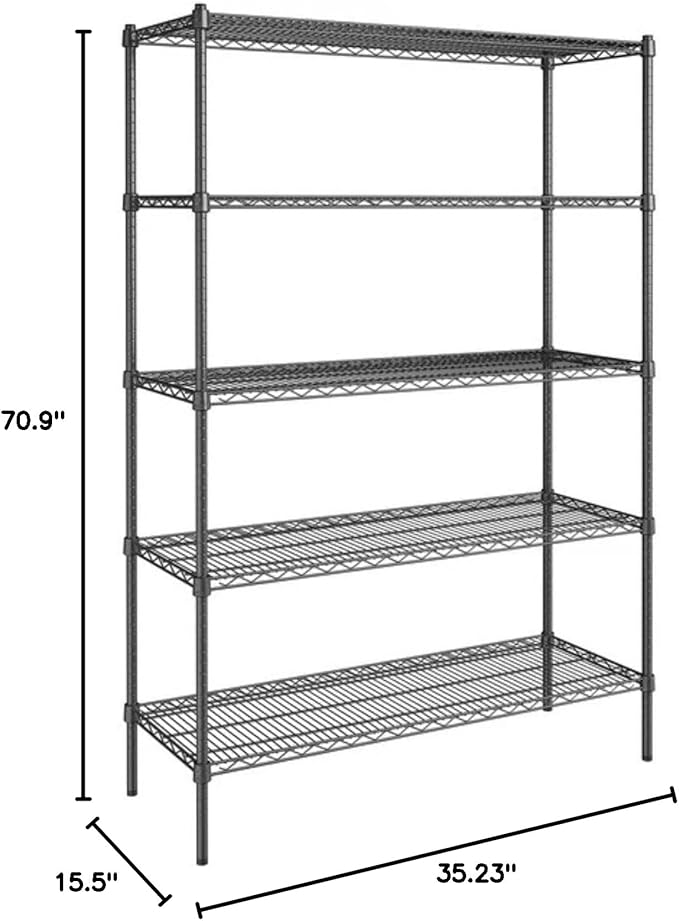 hiLISS Black 5-Tier Metal Adjustable Freestanding Garage Storage Wire Shelving Unit (36 in. W x 72 in. H x 14in. D)