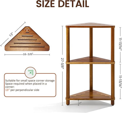 IBosins Corner Shower Shelf 3-Tier Shower Caddy Standing Bathroom for Inside Shower Stool Storage for Kitchen Livingroom Bedroom - Acacia Wood
