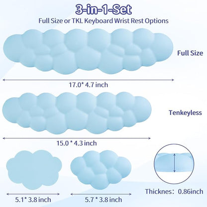 Sushret Cloud Wrist Rest Keyboard, Cloud Keyboard Wrist Pad Set with PU Leather Memory Foam, Cute Arm Rest for Palm Support, PC/Gaming Desk Accessories/Office Setup/Computer Hand Cushion - Blue