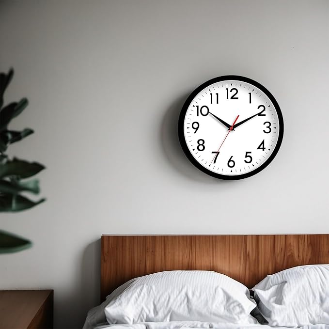 DAXSMY Wall Clock Analog 10 Inch Silent Non Ticking Battery Operated Modern Decorative for Living Room Kitchen Office Bedroom Bathroom(Black)