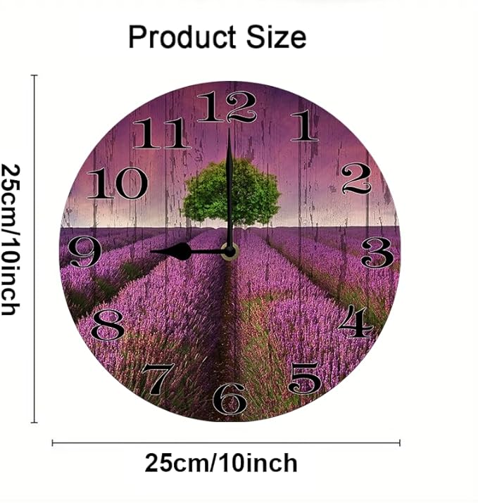 Lavender Wall Clock 10 Inch Wooden Battery Operated Autumn Forest Maple Leaves Wall Clocks Decorative Indoor,Decorative for Kitchen Bathroom Bedroom