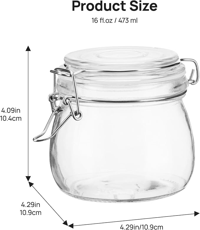 Vtopmart 3 Pack 16oz Short Glass Jars with Airtight Lids for Shallow Drawers, Pint Size Food Storage Canisters, Wide Mouth Canning Jars for Spices, Jams, Coffee Beans, Pickles & Pantry Organization