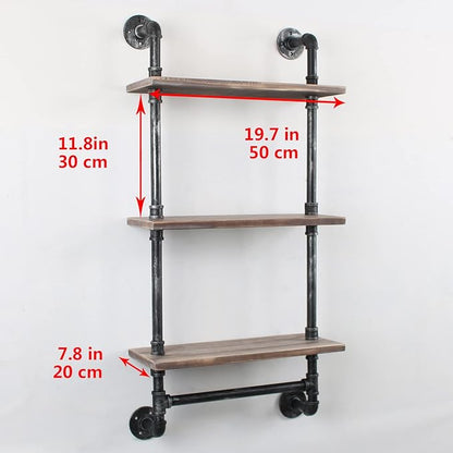 Industrial Pipe Shelf Bathroom Shelves Wall Mounted,19.6in Rustic Wood Shelf with Towel Bar,3 Tier Farmhouse Towel Rack Over Toilet,Pipe Shelving Floating Shelves Towel Holder,Retro Grey