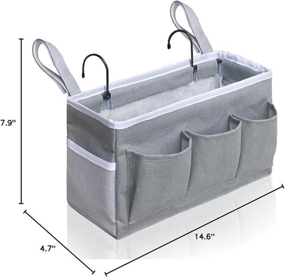 Kanrichu Bedside Caddy Hanging Storage Bag, Organizer Baskets with Pockets for Bunk Bed Accessories, Loft & Dorm Rooms Chair Bed Rails (Gray_1pcs)