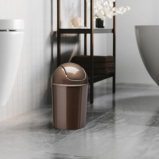 Umbra 1.25 Gallon Mini Waste Can with Removable Swing-Top Lid - Small Garbage Bin for Kitchen, Bathroom, Bedroom, Office - Compact Trash Can Fit Under Tables & Counters - Bronze