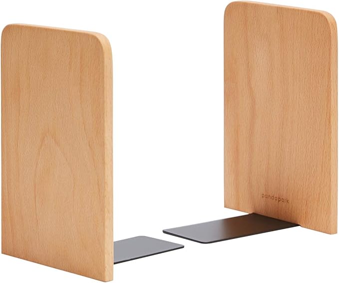 Pandapark Wood Bookends,Non-Skid Bookend for Shelves,Heavy Duty Bookends,Book Stand for Books/CDs,1 Pair
