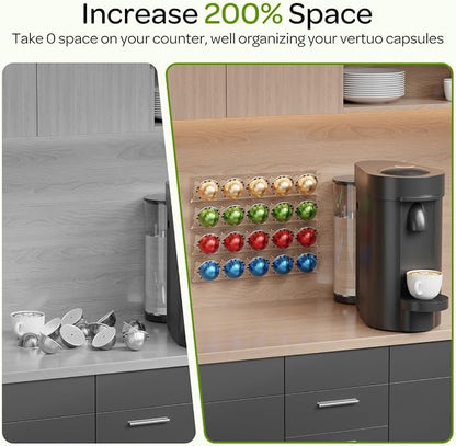 LifeMoreasy Magnetic Coffee Pods Holder for Nespresso Vertuo & Dolce Gusto, Self-Adhesive Wall Mounted Capsule Organizer for Kitchen Cabinet Fridge(4 Packs for 20 Pods) (Clear)