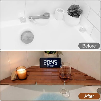 Junkin Corner Bathtub Tray Bamboo Non Slip Bathtub Corner Tray Caddy Farmhouse Bamboo Shelf for New Home House Warming Birthday Wedding Gifts for Couple Bridal Shower Gift for Women