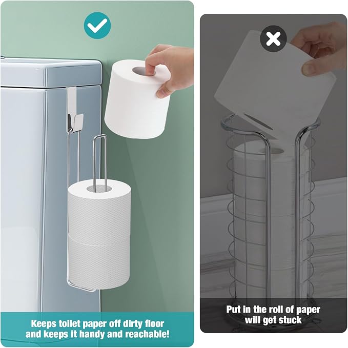 Conworld Toilet Paper Holder Brushed Nickel for 3 Roll Tissue, 1 Pack Bathroom Toilet Paper Storage Over The Tank, Stainless Steel Rustproof Bathroom Toilet Paper Roll Holder Wall Mount, Silver