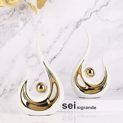 LCCCK White Gold Abstract Figurine Statues for Home Decor – Modern Ceramic Sculpture Accent, Decorative Statues for Living Room, Shelf, TV Stand, Office or Coffee Table Centerpiece Art Decoration