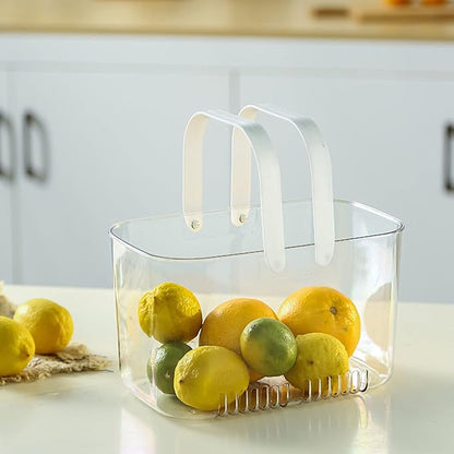 Portable Shower Caddy, Plastic Storage Basket with Handle Box Organizer Bin Drainage Toiletry Tote Bag for Bathroom, Kitchen, College, Gym, Camp (White)