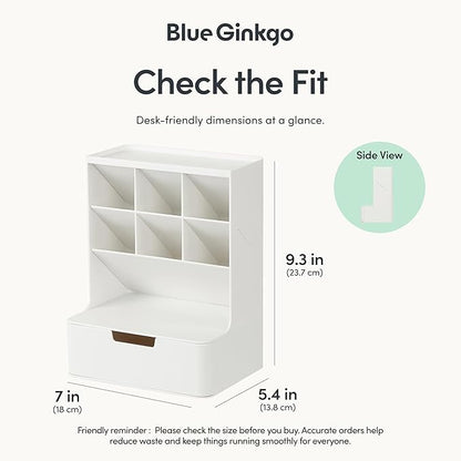BLUE GINKGO Hive Desk Organizer – Vertical 6-Compartment, Full-drawer Storage – Space-Saving Pen Holder, Stationery Storage – Organizer for Office, School Supplies, Makeup (Made in Korea, White)