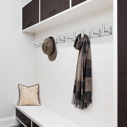 Bntuk Coat Rack Wall Mount - 5 Hat and Coat Hooks, Heavy Duty Towel Racks for Bathroom Entryway, Wall Hooks for Hanging Robes Bags Scarves Belts, Hat Rack Key Hanger Organizer (Silver)