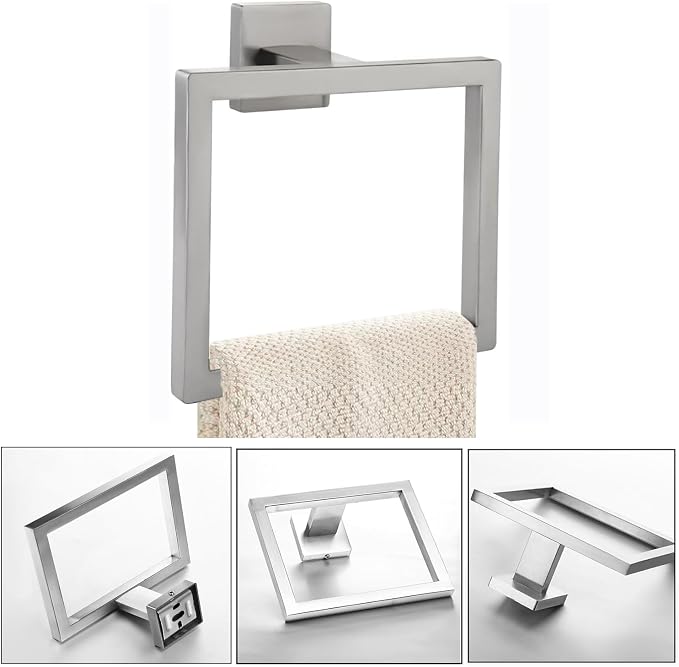 JOPOFI 2-Piece Towel Ring - Thicken Stainless Steel Towel Holder, Towel Racks for Bathroom, Square Modern Design Hand Towel Holder, Contemporary Hand Towel Bar - Brushed Nickel