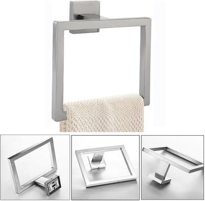 JOPOFI Towel Ring - Thicken Stainless Steel Towel Holder, Towel Racks for Bathroom, Square Modern Design Hand Towel Holder, Contemporary Hand Towel Bar - Brushed Nickel