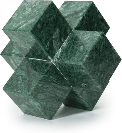 DreamsEden Geometric Sculpture, Small Green Marble Decorative Ornaments Modern Home Decor Accent Paperweight