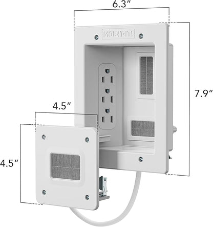 Mount-It! in-Wall TV Cable Concealer Kit with Recessed Power – Triple Outlet, 9ft Cord, and Hand Saw – Easy, Safe Cable Management for Organized TV and Home Theater Setups