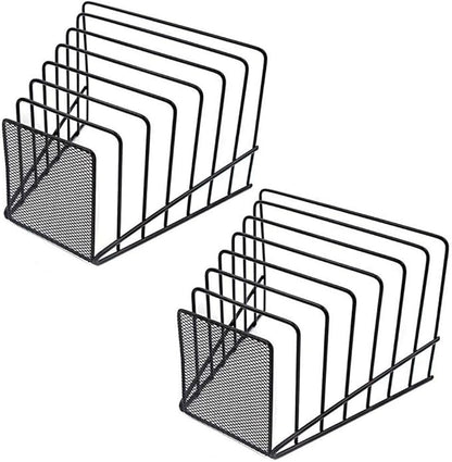 2 Pack Multi Step File Organizer Incline Desktop File Sorter Metal Wire Mesh Step File Letter Sorter, 7 Sections, Black