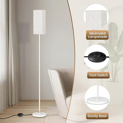 Floor Lamp, Pole Lamp with Foot Switch, Modern Standing Lamp Shade, Minimalist Freestanding Lamp (Bulb Not Included), for Living Room, Bedroom Office ETL Listed, White and Beige WE07LD05