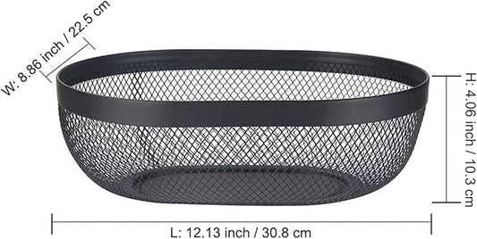 AJIODA Metal Mesh Steel Basket, Oval Metal Wire Storage Organizer Baskets Multi Functional Kitchen Baskets Countertop Fruit Baskets Garden Harvest Basket for Kitchen Picnic Decor Cabinet Home, Black