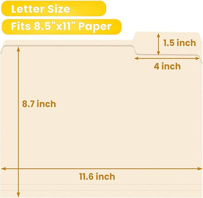 SUNEE File Folders, 150 Pack Manilla Folders 8.5 x 11, 1/3 Cut Tab for Easy Labeling and Organization, Durable Standard Paper for Home, Office, School Filing