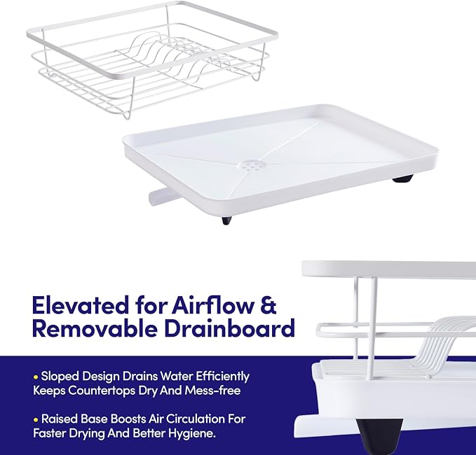 Dish Drying Rack 3 Piece Dish Drainer with Drainboard Set for Kitchen Counter ✅– Dish Rack with Removable Utensil Holder & Swivel Spout for Countertop ✅– DishRack for Plates, Cups & More, White