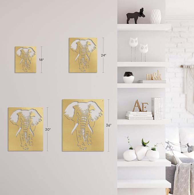 SIGNLEADER Metal Wall Art Decor Elephant Minimalist Modern Abstract Wall Sculpture Hangings Home Decoration for Living Room, Bedroom, Bathroom, Kitchen, Outdoor - 36" Gold