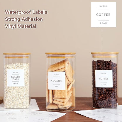 CZZGSM 3 Pack Square Glass Kitchen Storage Jars with Airtight Bamboo Lids and 132 Pantry Labels - 54oz Glass Canisters with Wood Lids - Food Storage for Sugar, Rice, Pasta, Cereal