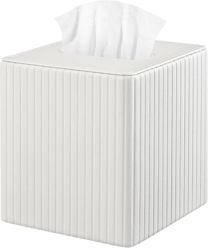 PU Leather Tissue Box Cover Square Tissue Box Holder for Bathroom Vanity Countertop Night Stands Bedroom Office Desk,Modern Tissue Decorative Organizer with Magnetic Closure (Cream White)