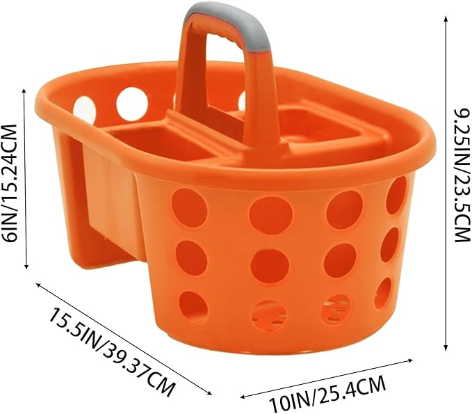 Large Shower Caddy Portable 2PC - Made in USA Plastic Jumbo Size Dorm Storage Candy Tote with Handle Shower Organizer for Bathroom, Pantry, Kitchen, College Dorm, Green/Orange