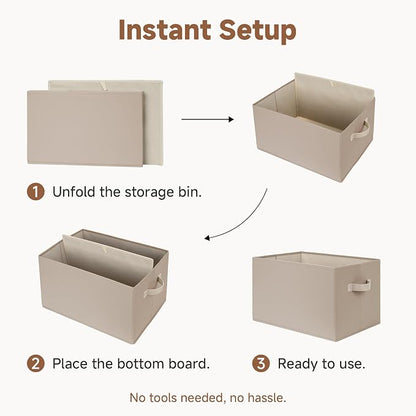 StorageWorks Closet Organizer Storage Baskets, Fabric Storage Bins for Shelves, Closet Organization and Storage Basket, Organizer Bins, Light Brown, 3-Pack, Large