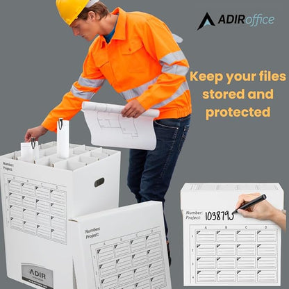 Adir Cardboard Roll File Storage Organizer - Vertical File Sorter - Blueprint, Poster, Plans, Gift Wrap, And Map Holder Station-16 Slots (for Rolls up to 25 Inches Long)