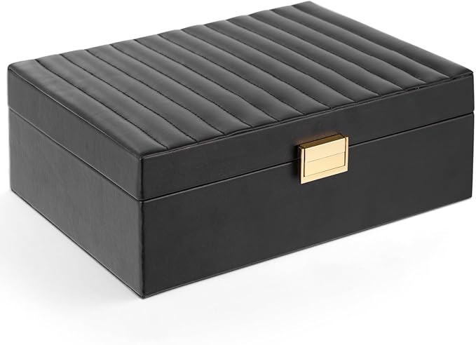Gifturbo Jewelry Boxes for Women, 2-Layer Jewelry Organizer Box with Removable Tray, PU Leather Jewelry Storage Girls, Modern Style for Rings Earrings Necklace Bracelets, Gift Idea, Black