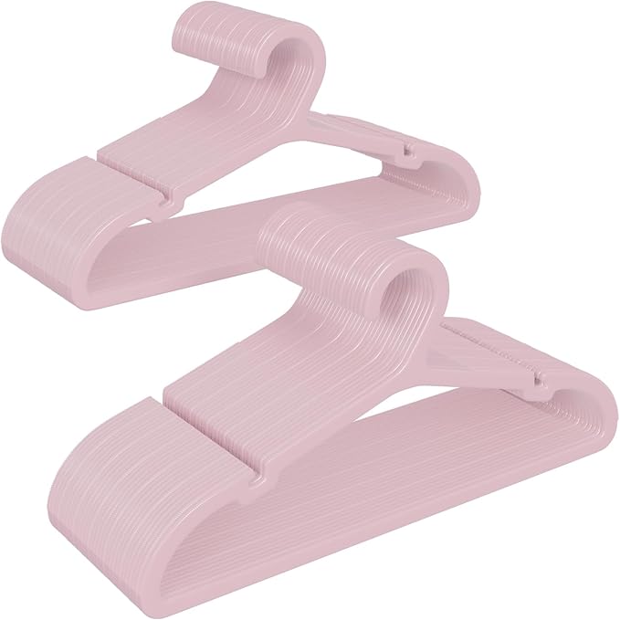 Plastic Kids Hangers, Pack of 60, Ultra Slim Closet Hangers, Non-Slip, Space-Saving, Sturdy, 14" W x 7" H (for Children Aged 7-12 Years),Light Pink, UAPY0760P