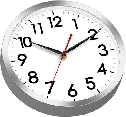 AKCISOT Wall Clock 14 Inch Large Silent Wall Clocks Battery Operated, Silver Modern Non-Ticking Clock Decorative for Living Room,Kitchen,Bathroom,Bedroom,Office,Home,Classroom,School
