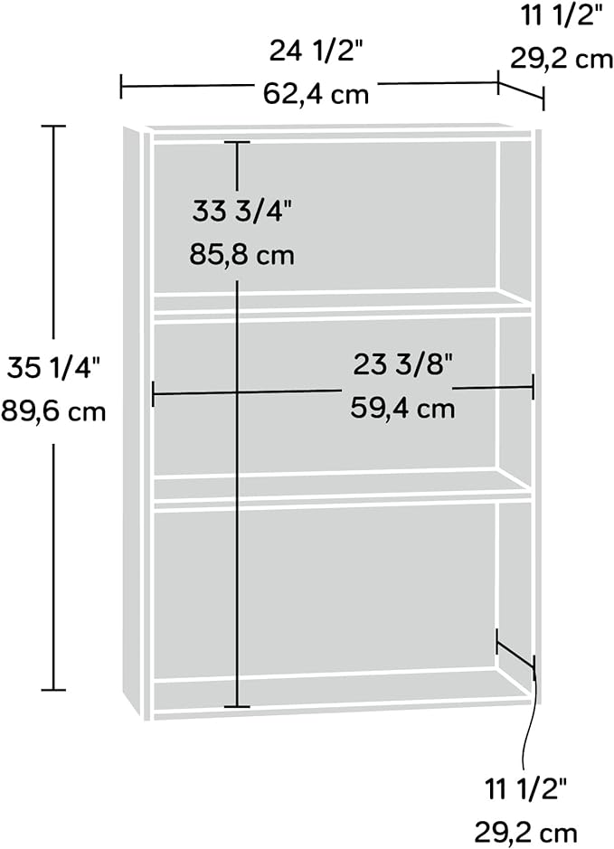 Sauder Beginnings 3-Shelf Bookcase, Bookshelf with Adjustable Storage Shelves, in Brook Cherry finish