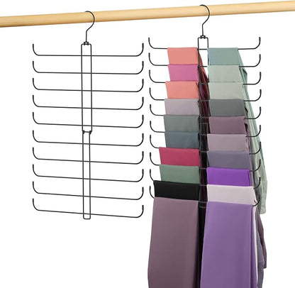 Legging Hanger, Metal Hanging Legging Hangers for Closet Organizer Holds 20 Women's XS-XL & Girls' Leggings, 360° Rotating Foldable Yoga Pants Hangers Space Saving, Black