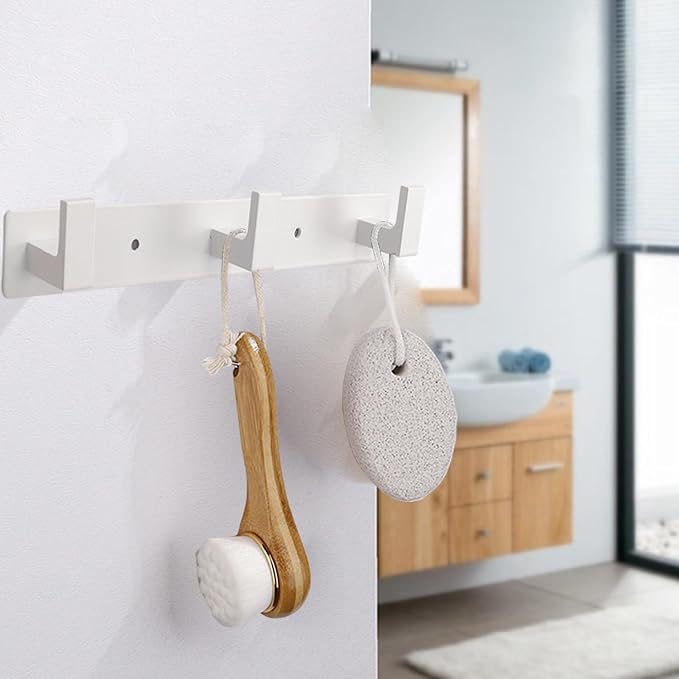 Coat Rack, Heavy Duty Stainless Steel 3 Tri Coat Hook Hanger, Wall Mounted Wall Hooks, Rustic Clothes Hook/Key Hook Rail for Bathroom Kitchen Entryway(2 Pack, 3 Hook White)