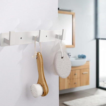 Coat Rack, Heavy Duty Stainless Steel 3 Tri Coat Hook Hanger, Wall Mounted Wall Hooks, Rustic Clothes Hook/Key Hook Rail for Bathroom Kitchen Entryway(2 Pack, 3 Hook White)